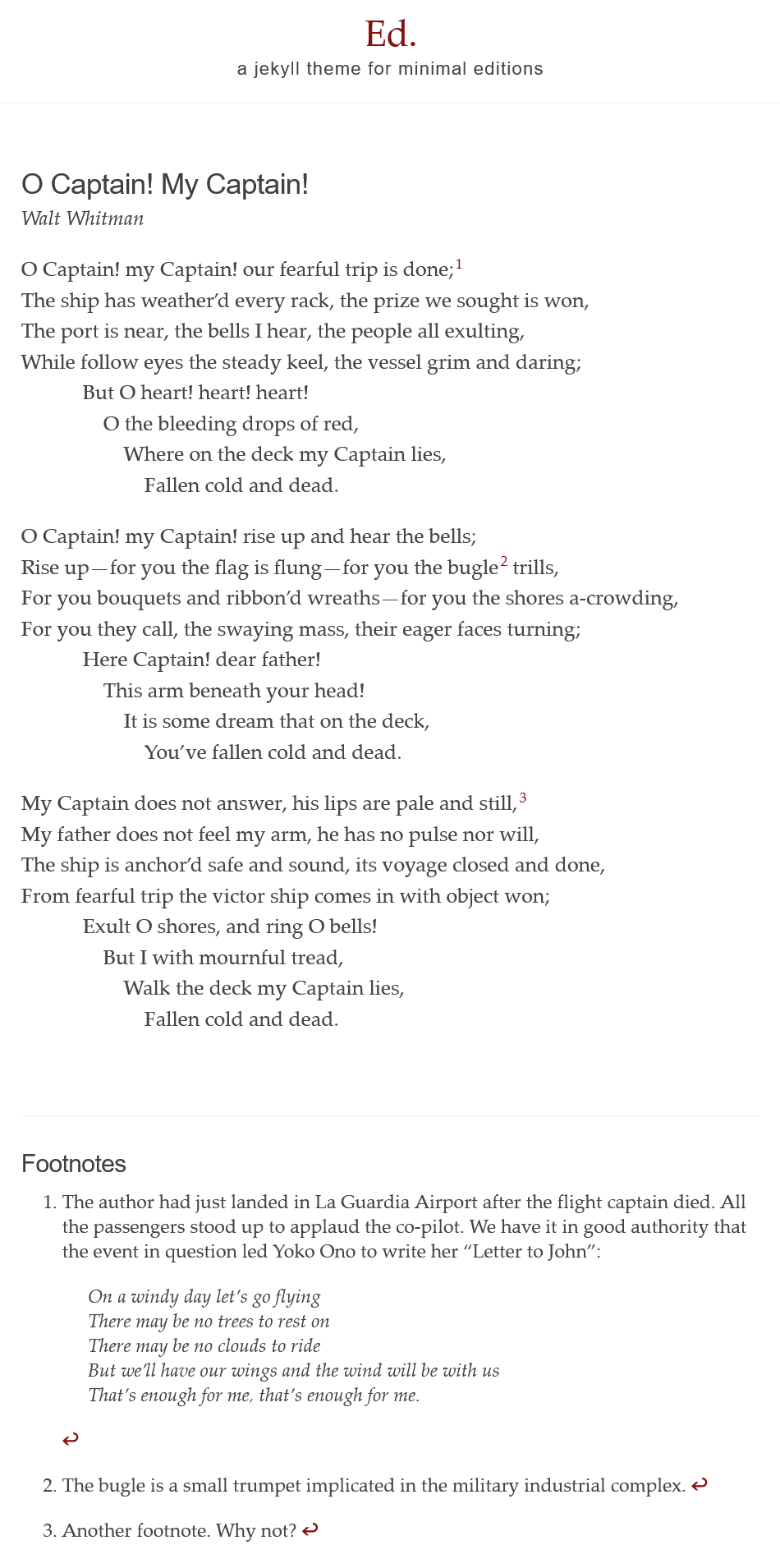 A screenshot of The Ed. version of Walt Whitman's O Captain! My Captain!