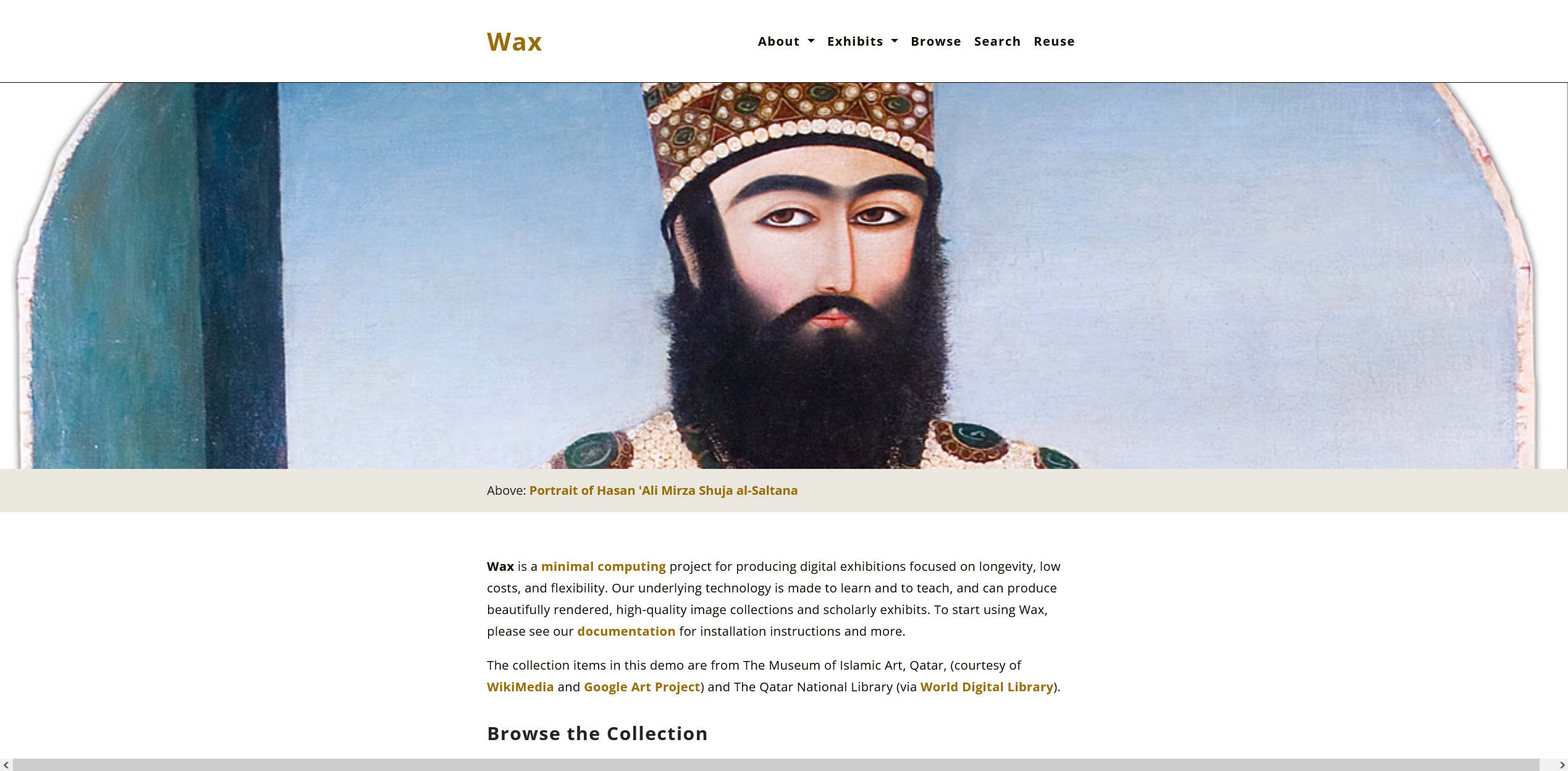 screenshot of the Wax site demo